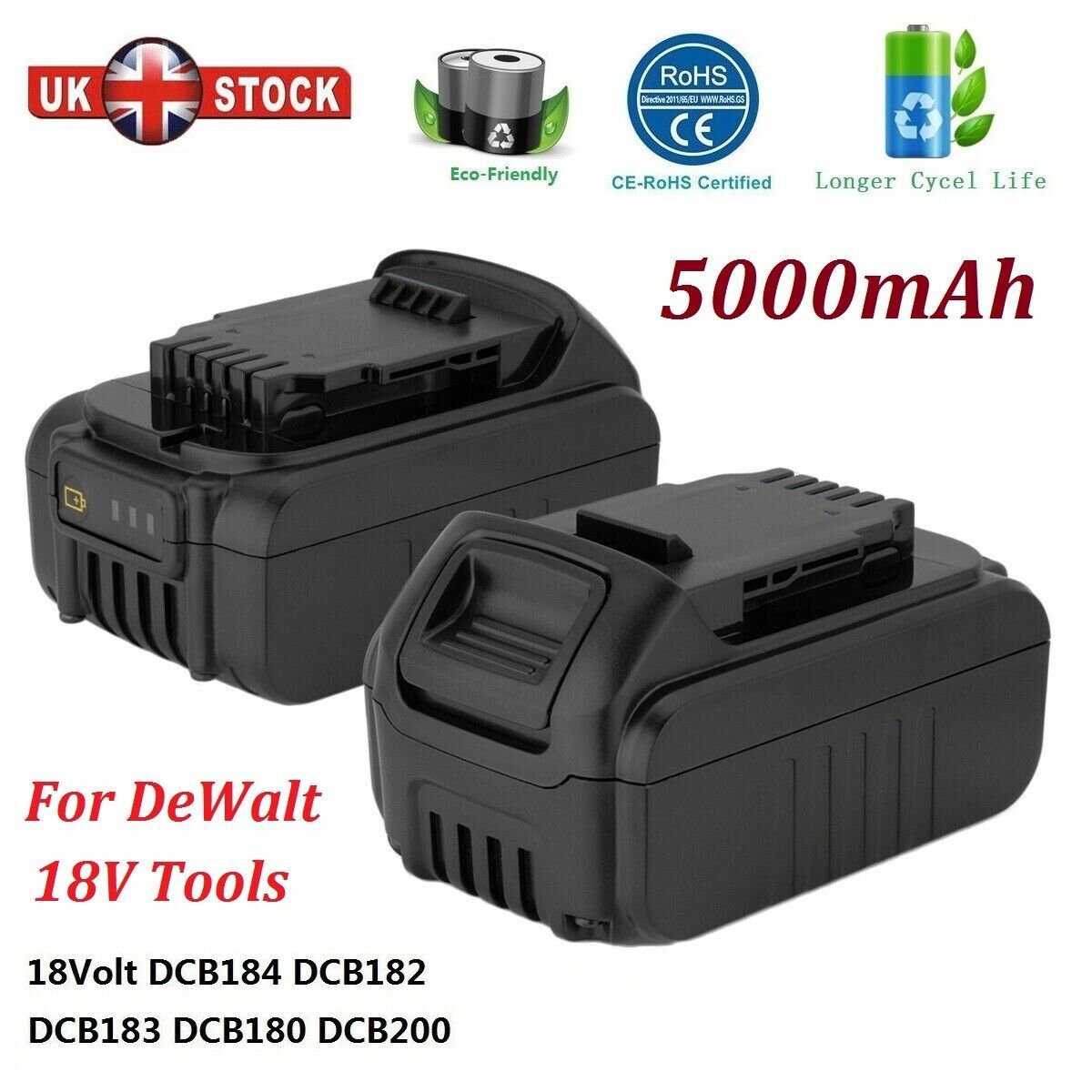 DEWALT DCB 180 18V 5000mAh Drill Replacement Battery